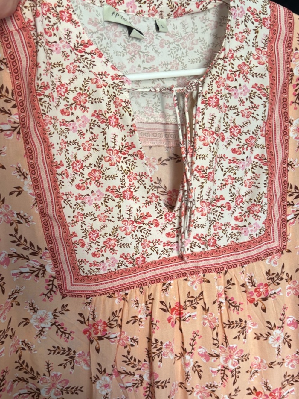 Peach Floral Boho Tunic Dress with Pink Accents